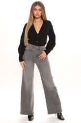 West Village Stretch Wide Leg Jeans - Grey Ins Street